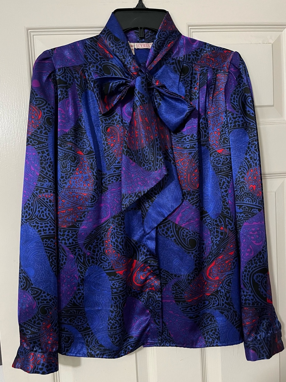 Silky Paisley Tie-Neck Blouse - Purple/Blue